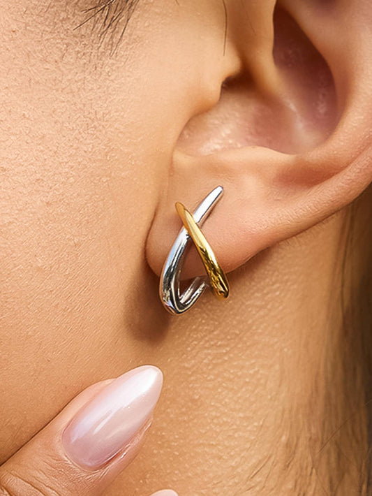 Non-Tarnish Two Tone Crossover Earrings