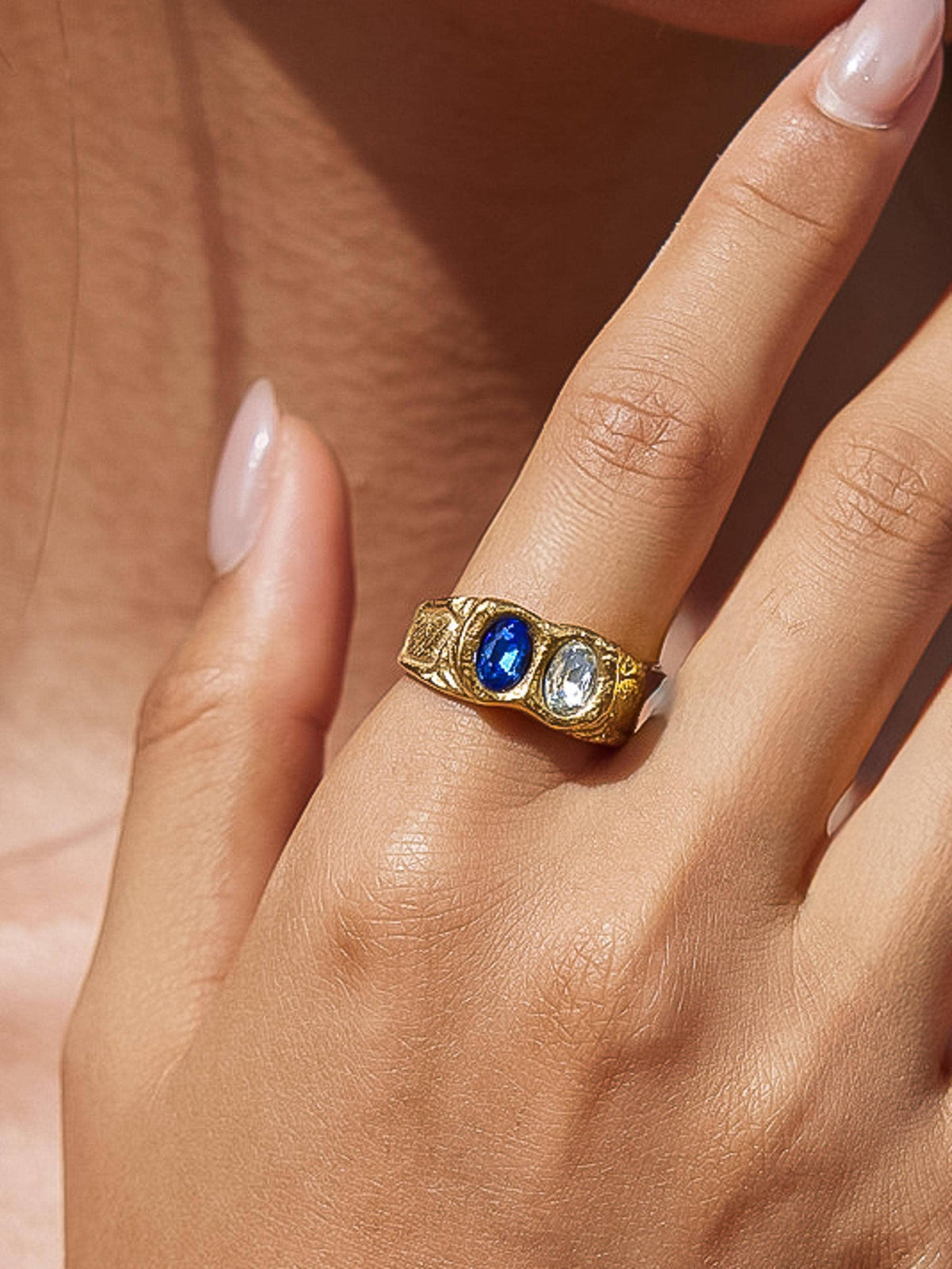 Rosina 18K Gold Non-Tarnish Blue CZ Ring