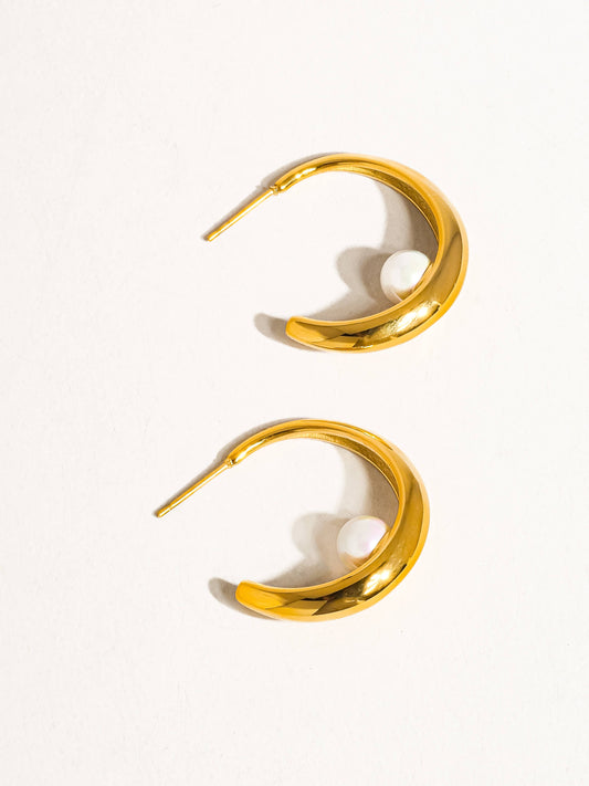 Non-Tarnish Hoop Pearl Earring