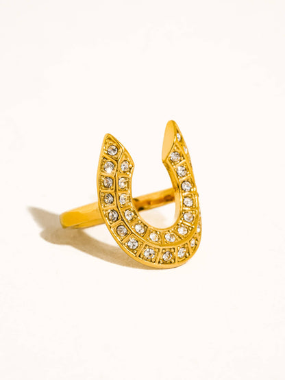 18K Gold Non-Tarnish CZ Horseshoe Ring
