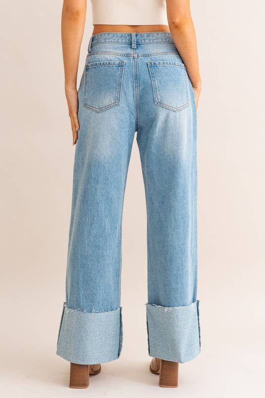 Wide Leg Cuffed Jeans