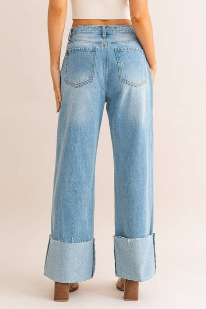 Wide Leg Cuffed Jeans