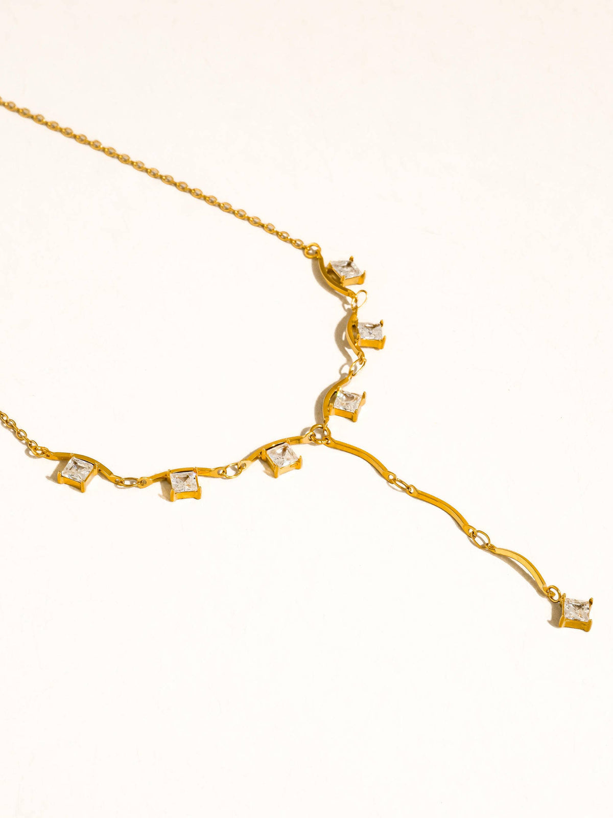 Non-Tarnish CZ Y Drop Necklace