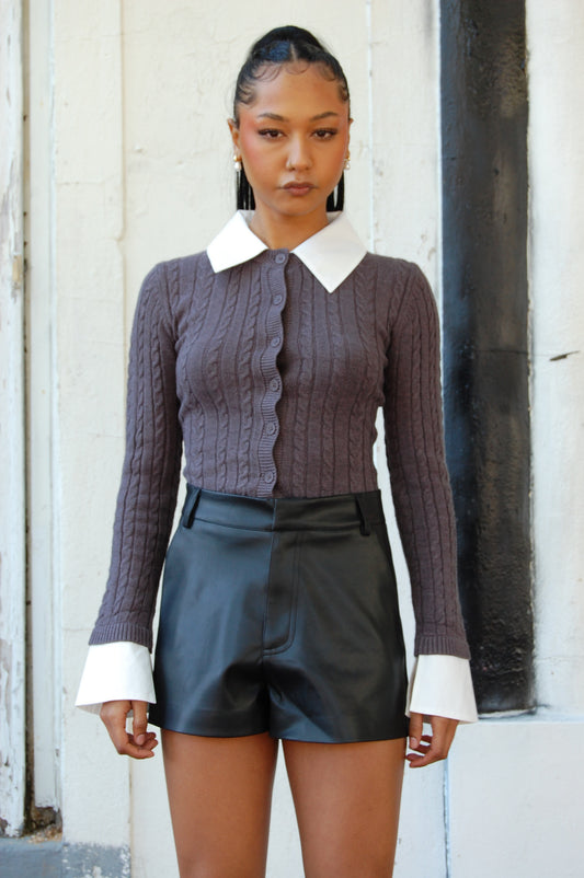 Collared Cable Knit Top
