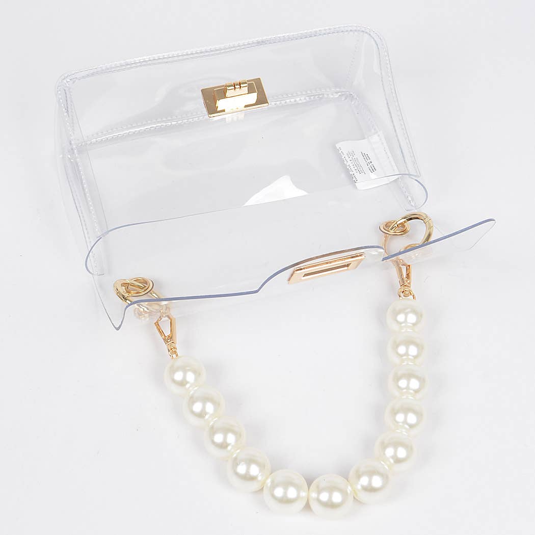Transparent Cross body Bag W/ Pearl Chain