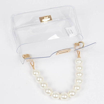 Transparent Cross body Bag W/ Pearl Chain