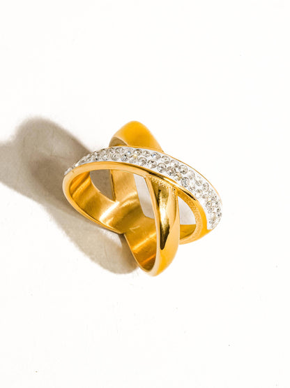 Pauline 18K Gold Non-Tarnish X Rhinestone Ring