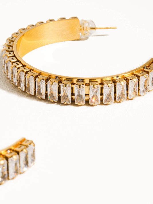 Non-Tarnish Rhinestone C-Hoop Earrings