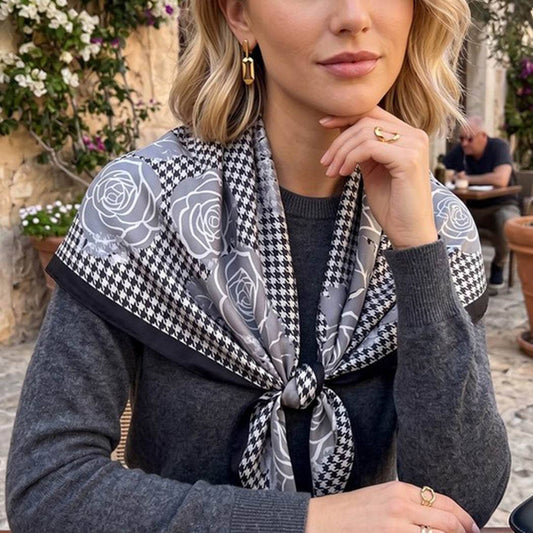 Vintage Rose & Houndstooth Scarf