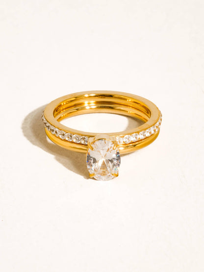 Neve 18K Gold Non-Tarnish Oval CZ Stack Ring