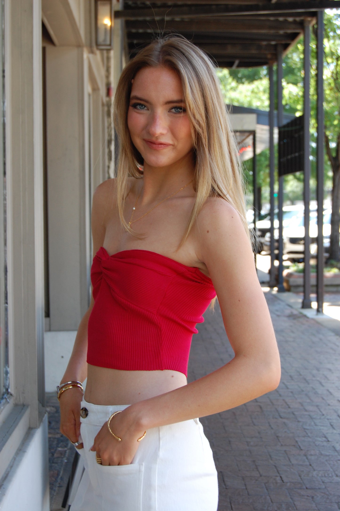 Ribbed Knot Bustier Top