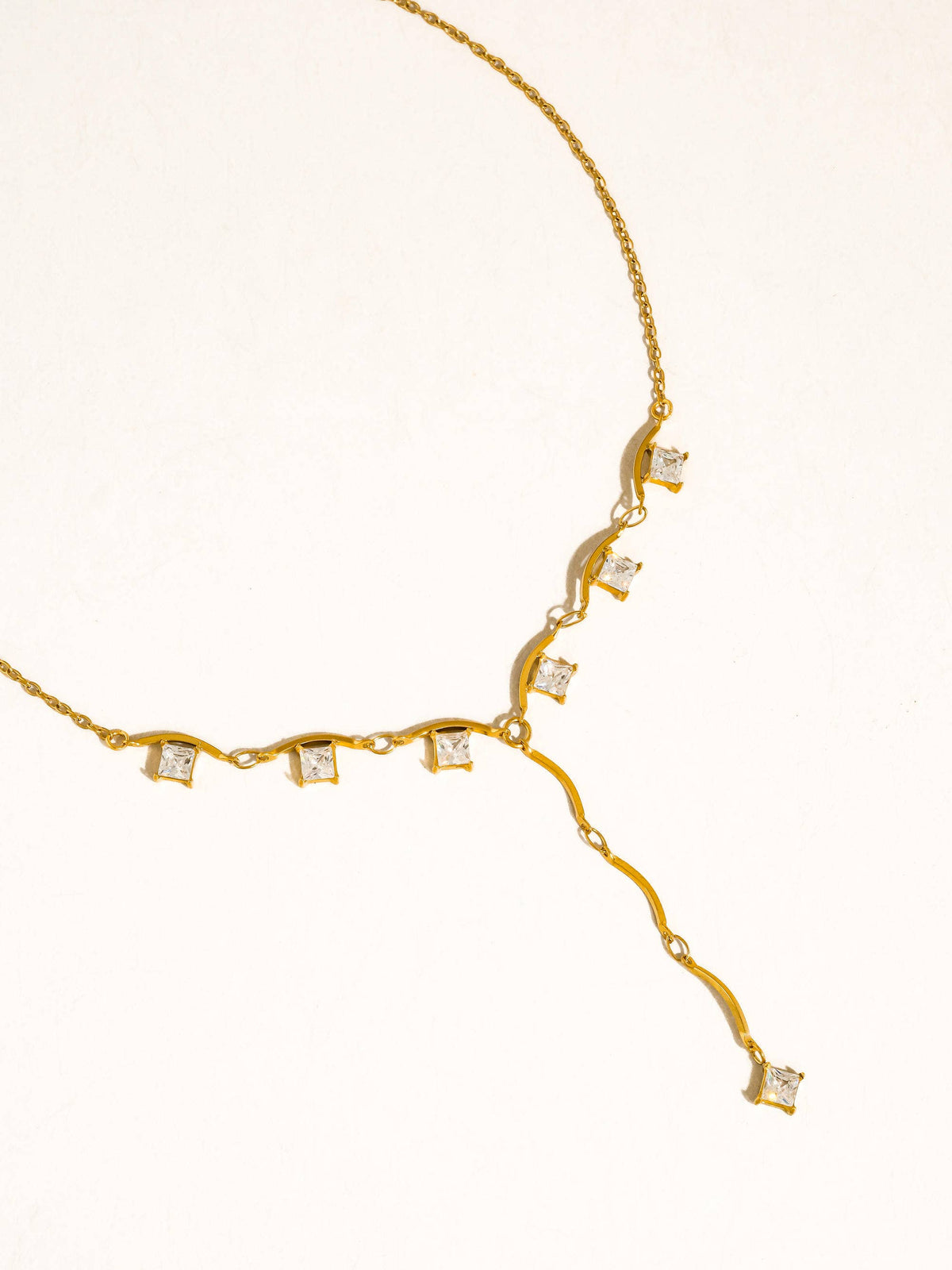 Non-Tarnish CZ Y Drop Necklace