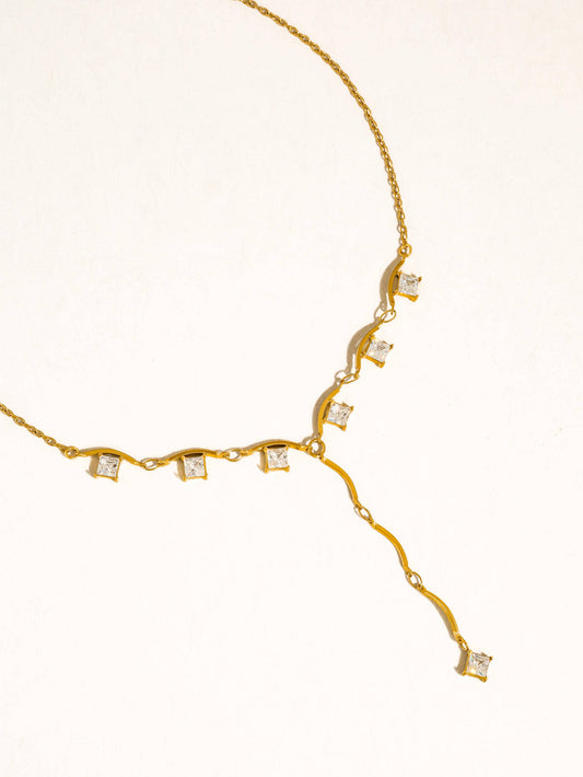 Non-Tarnish CZ Y Drop Necklace
