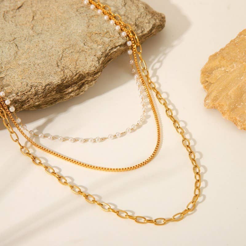 Non Tarnish Pearl Layer Necklace