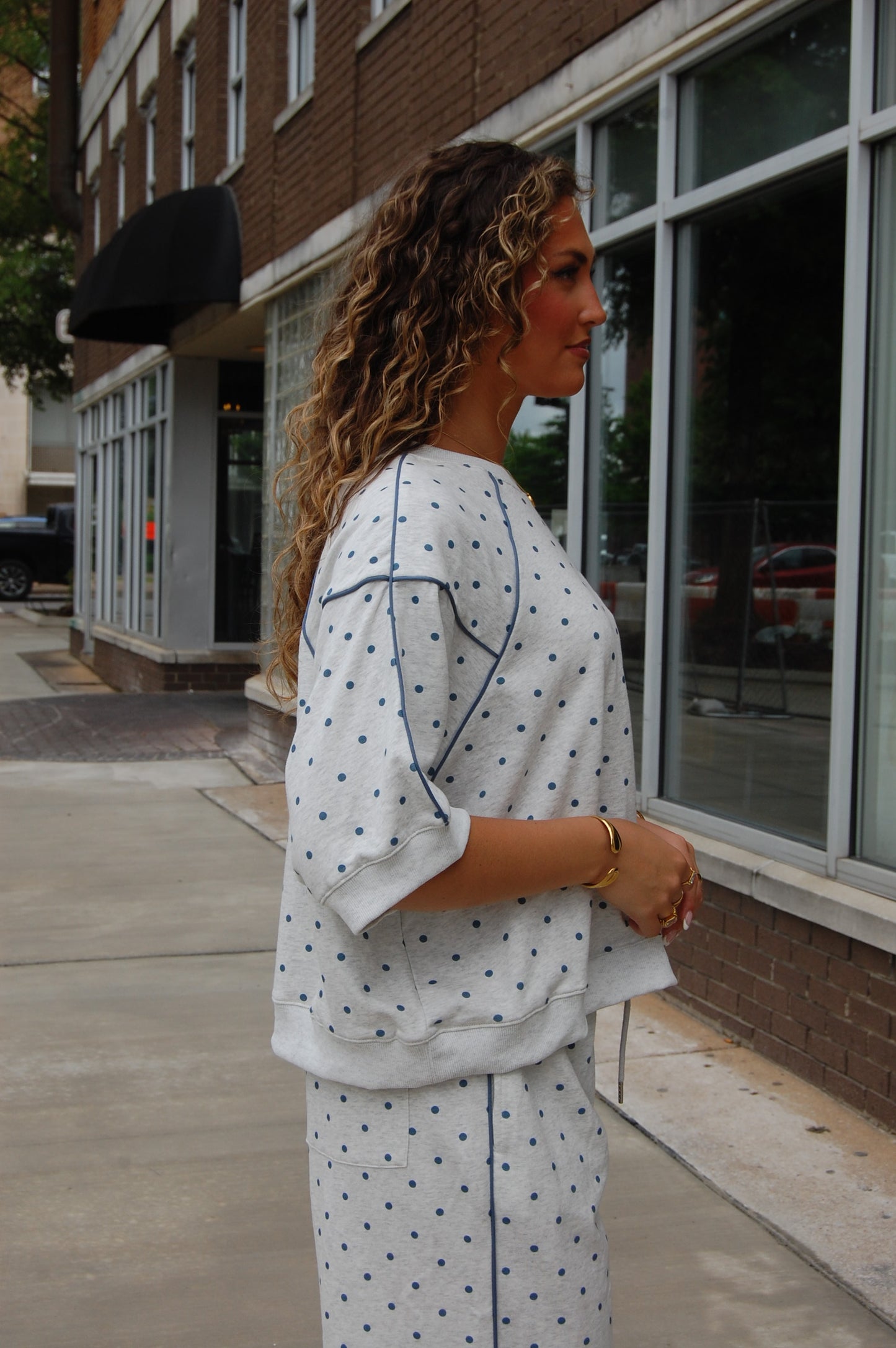 Piping Polka Dot Top Set