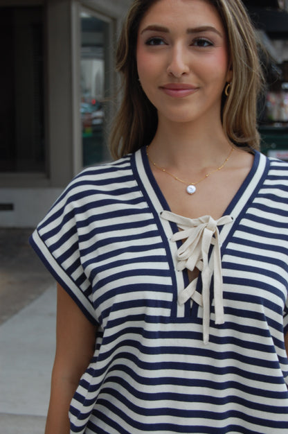 Stripe Lace Up Top