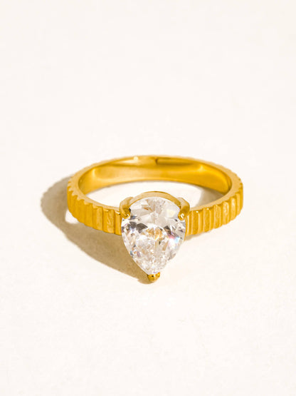 Emberlace 18K Gold Non-Tarnish Statement Pear Stone Ring