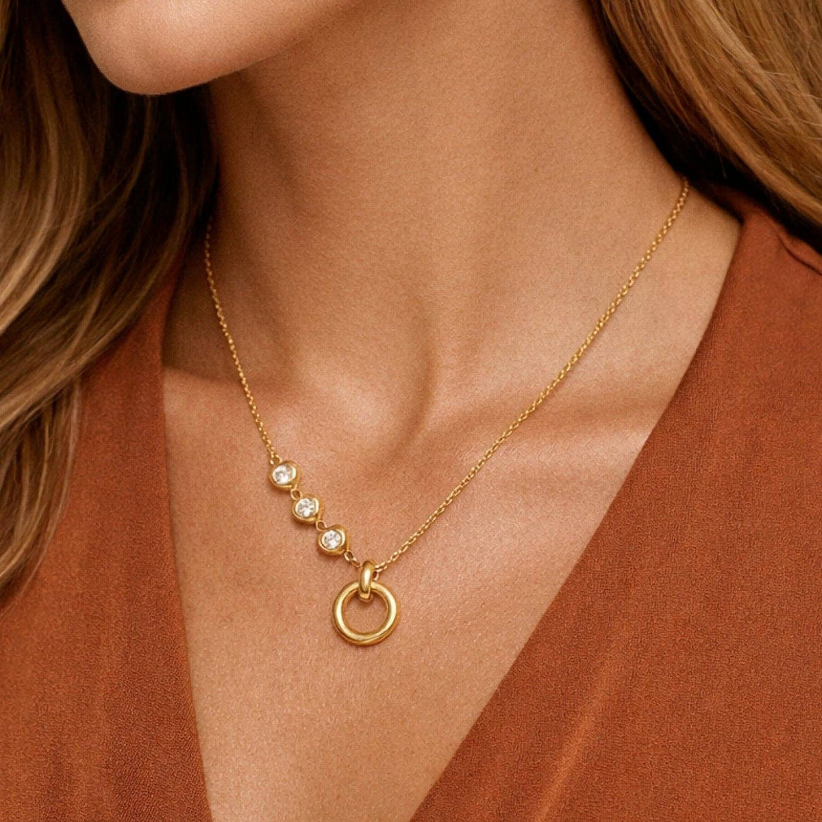 Non Tarnish Crystal Circle Necklace