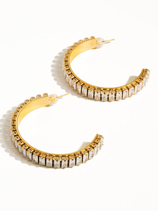 Non-Tarnish Rhinestone C-Hoop Earrings