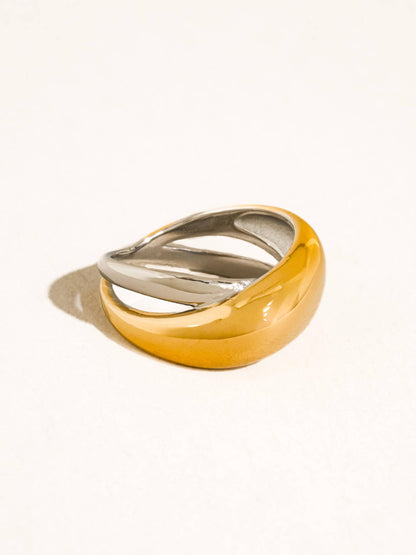 Almare 18K Gold Non-Tarnish Two Tone Dome Band Ring