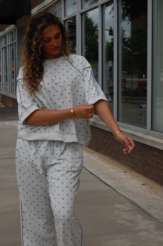 Piping Polka Dot Top Set