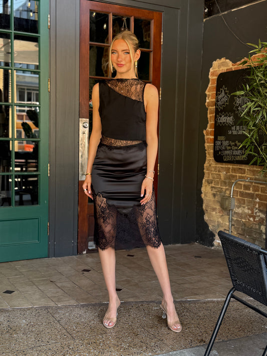 Lace Trim Midi Skirt