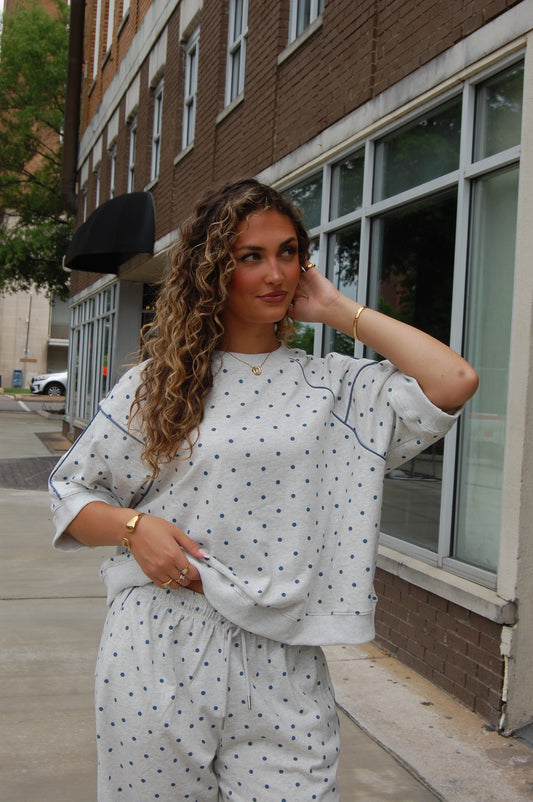 Piping Polka Dot Top Set