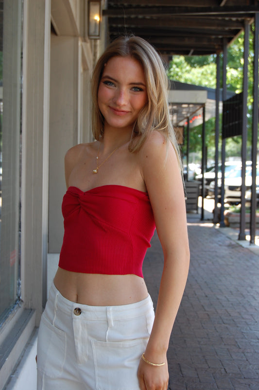 Ribbed Knot Bustier Top