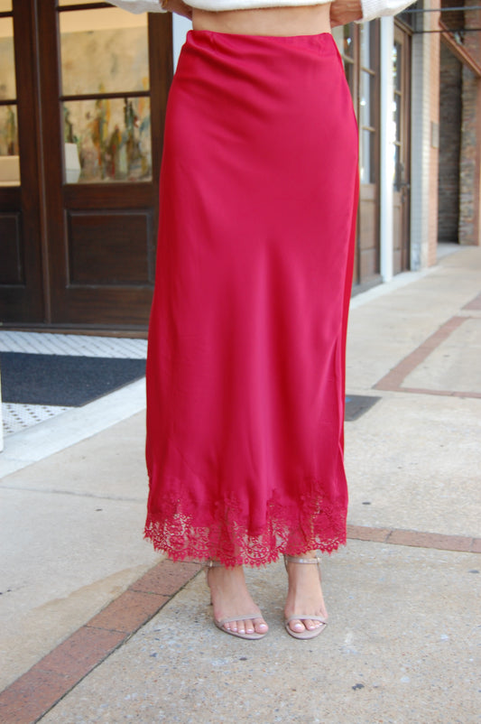 Lace Satin Maxi Skirt