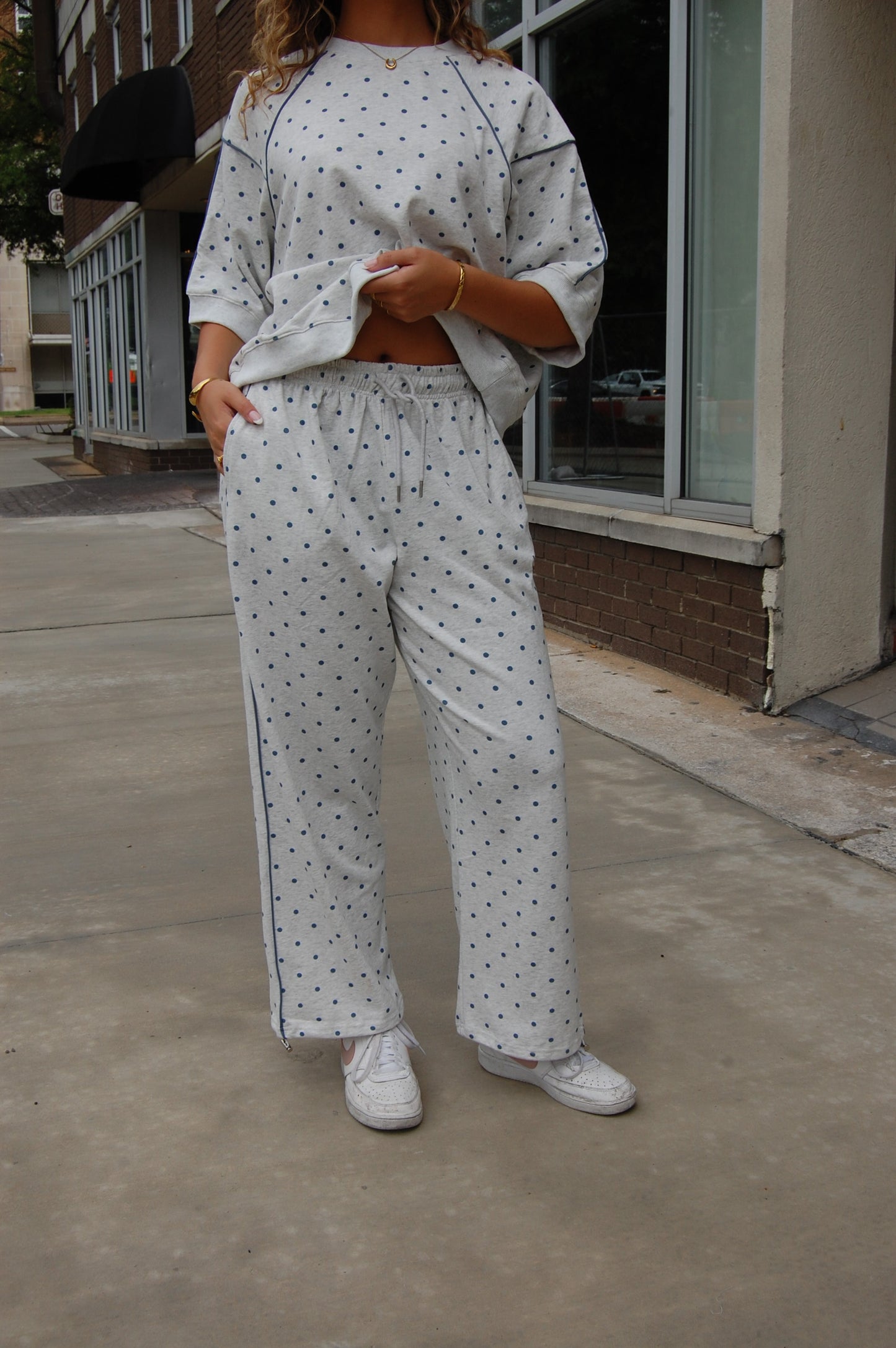 Piping Polka Dot Pants Set
