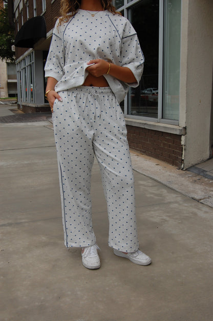 Piping Polka Dot Pants Set