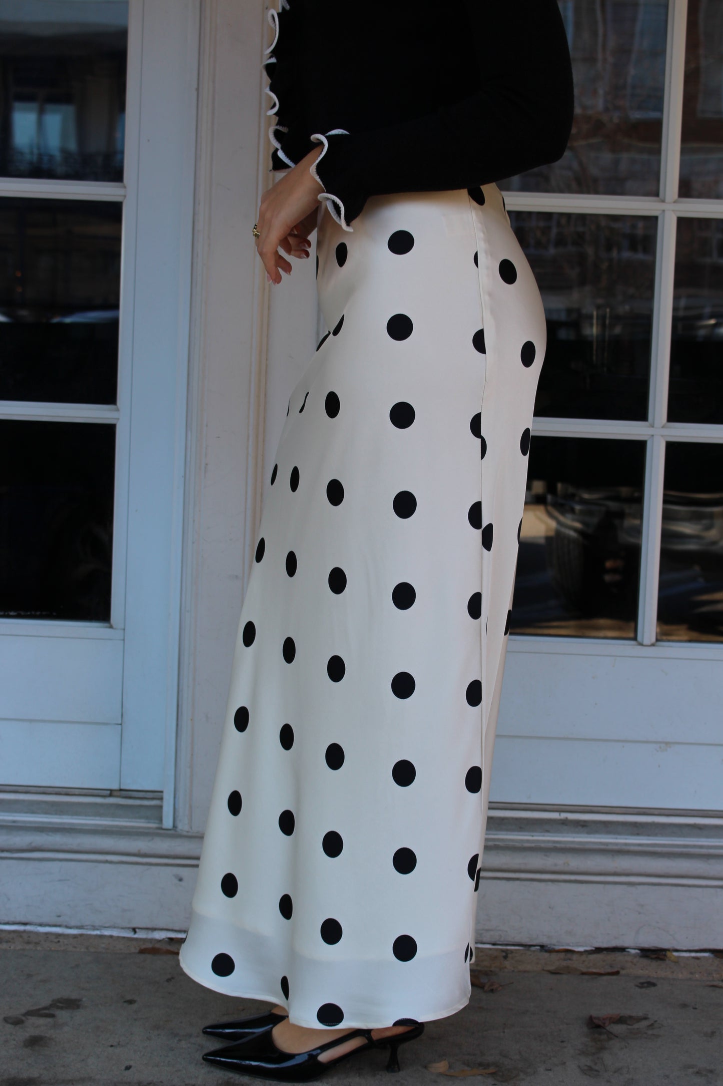 Satin Polka Dot Midi Skirt