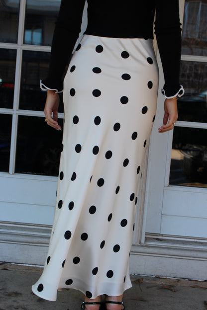 Satin Polka Dot Midi Skirt