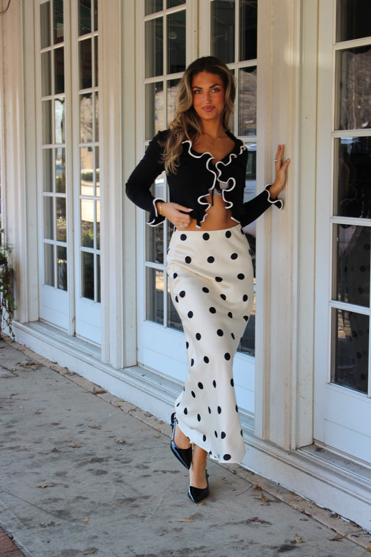 Satin Polka Dot Midi Skirt