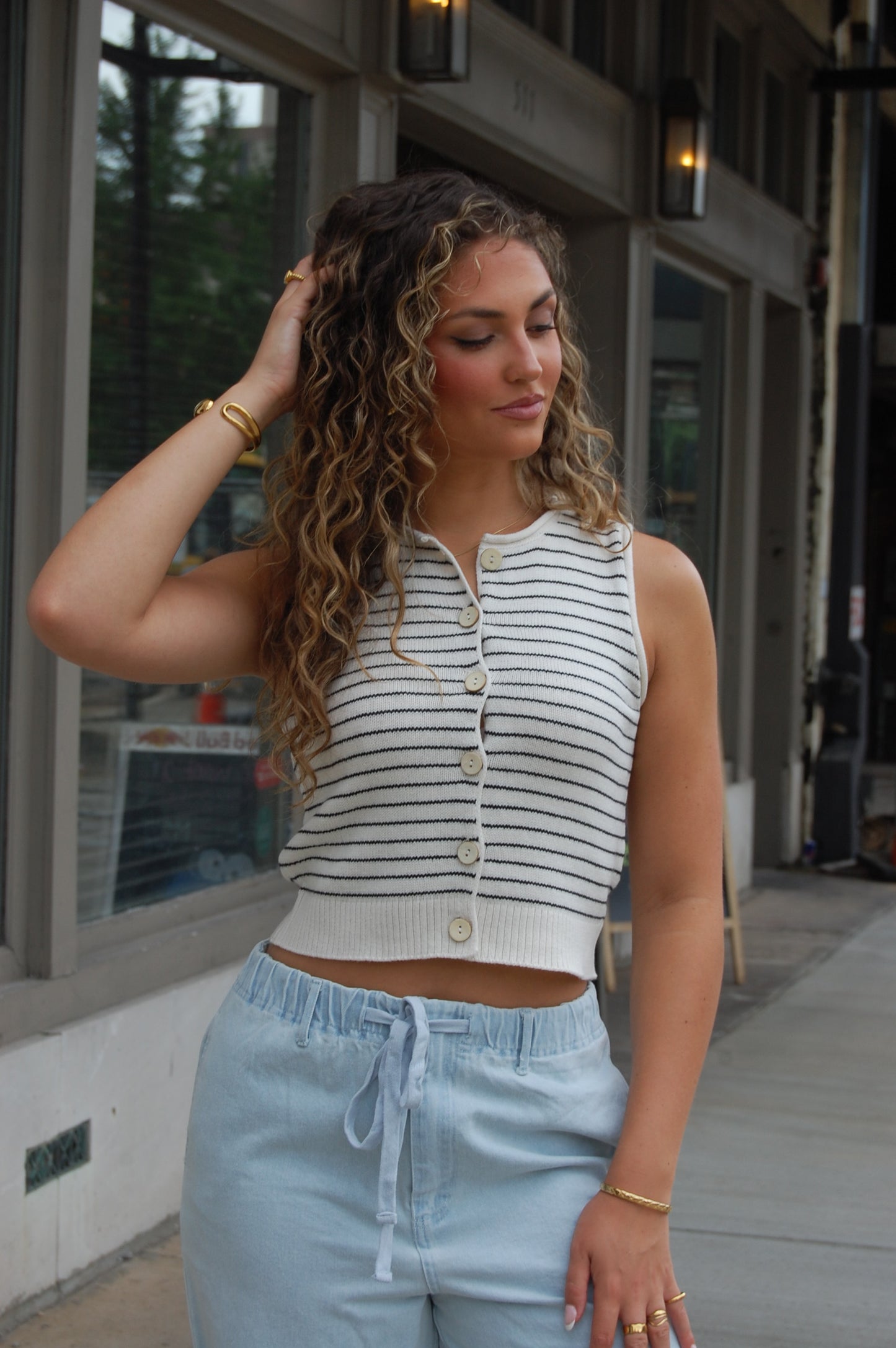 Stripe Button Down Vest