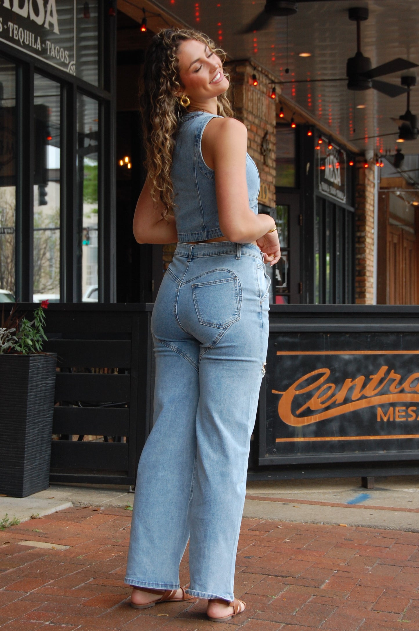Rhinestone Cut Out Jeans
