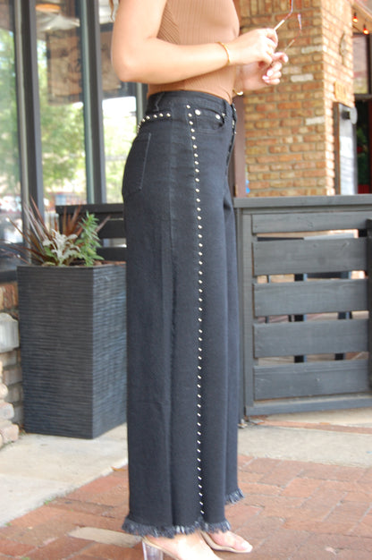 Wide-Leg Denim Stud Pants