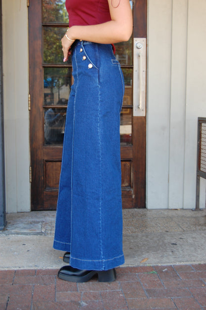 Gold Button Wide Leg Pant