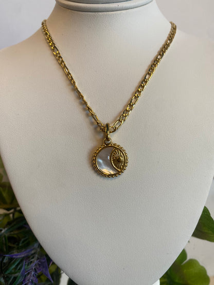 Heart And Moon Disk Charm Necklace