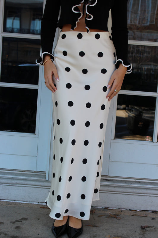 Satin Polka Dot Midi Skirt