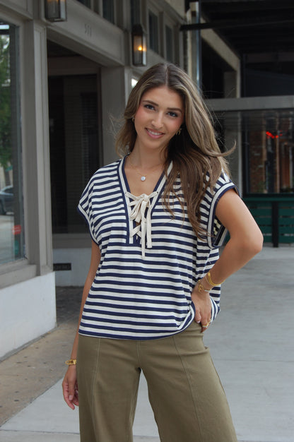 Stripe Lace Up Top