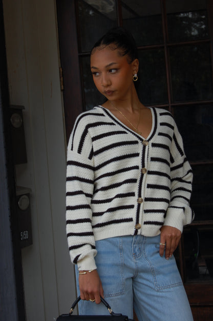 Button Up Stripe Cardigan