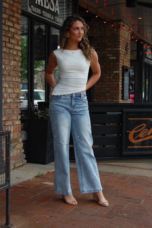 Bow Embellished Jeans