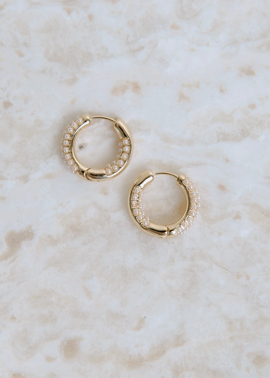 Non-Tarnish Pearl Hoop Earrings