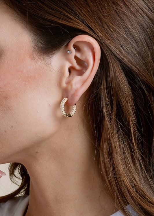 Non-Tarnish Pearl Hoop Earrings