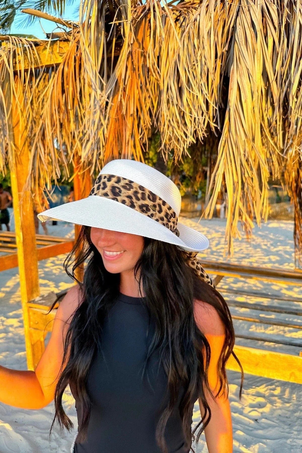 Leopard Print Ribbon Band Rolled Sun Hat