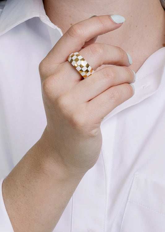 Non-Tarnish Checkered Ring