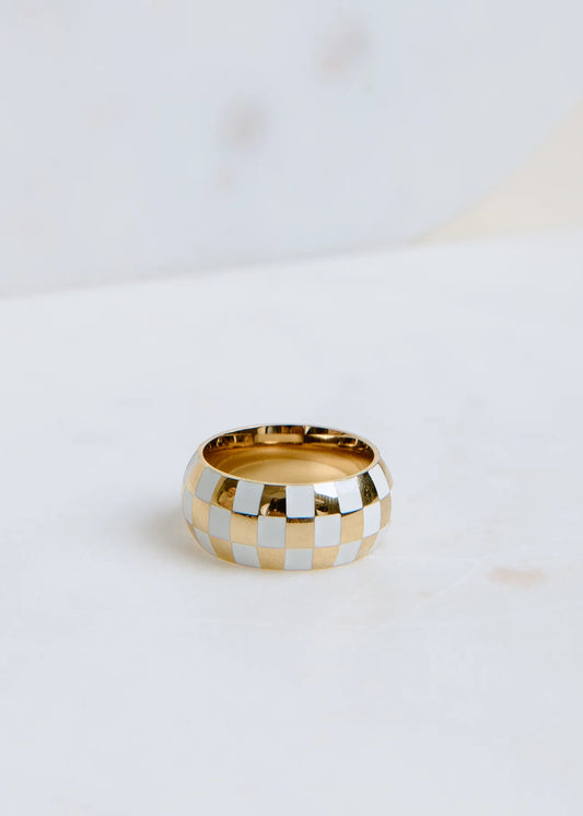 Non-Tarnish Checkered Ring