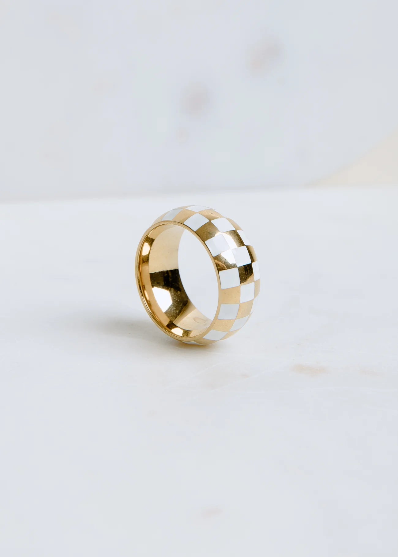 Non-Tarnish Checkered Ring