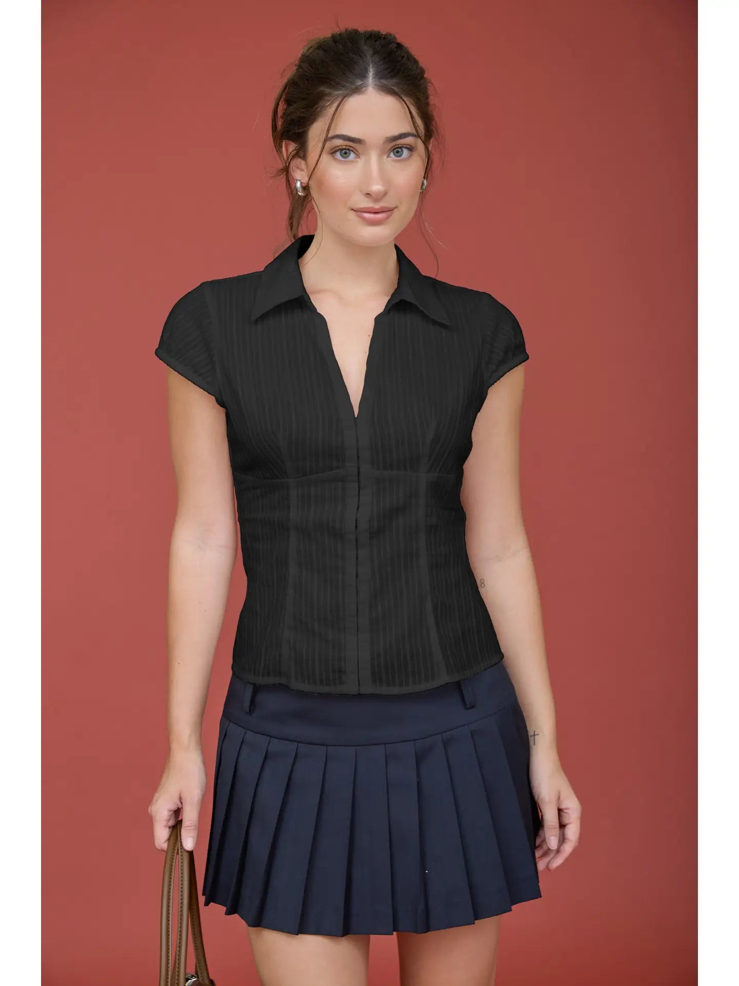 Collared Short Sleeve Top